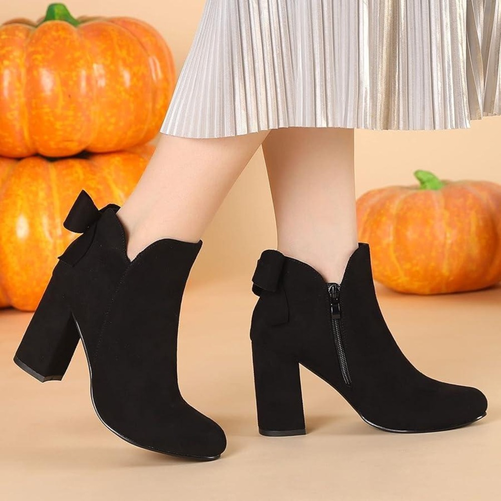 Allegra K Ankle Boots Block Heel Bow Accent Side Zip Closure Booties 7.5 NWOT
